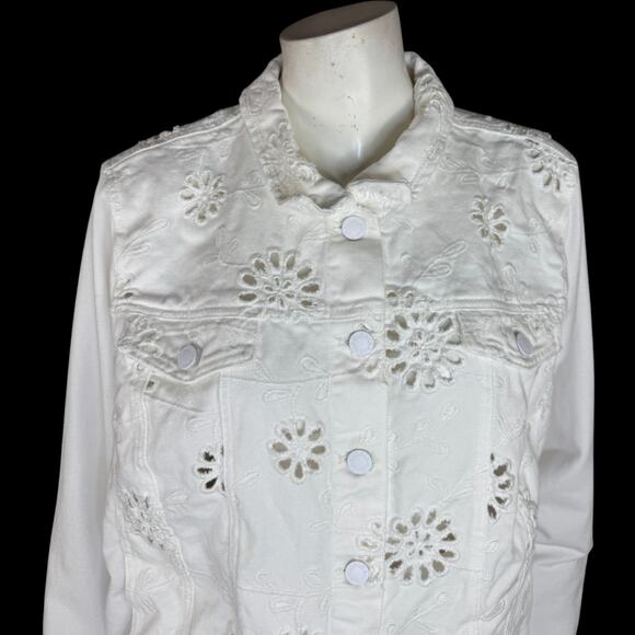 Belle by Kim Gravel Eyelet Jacket with Knit Sleeves and Back White Large - Picture 8 of 14